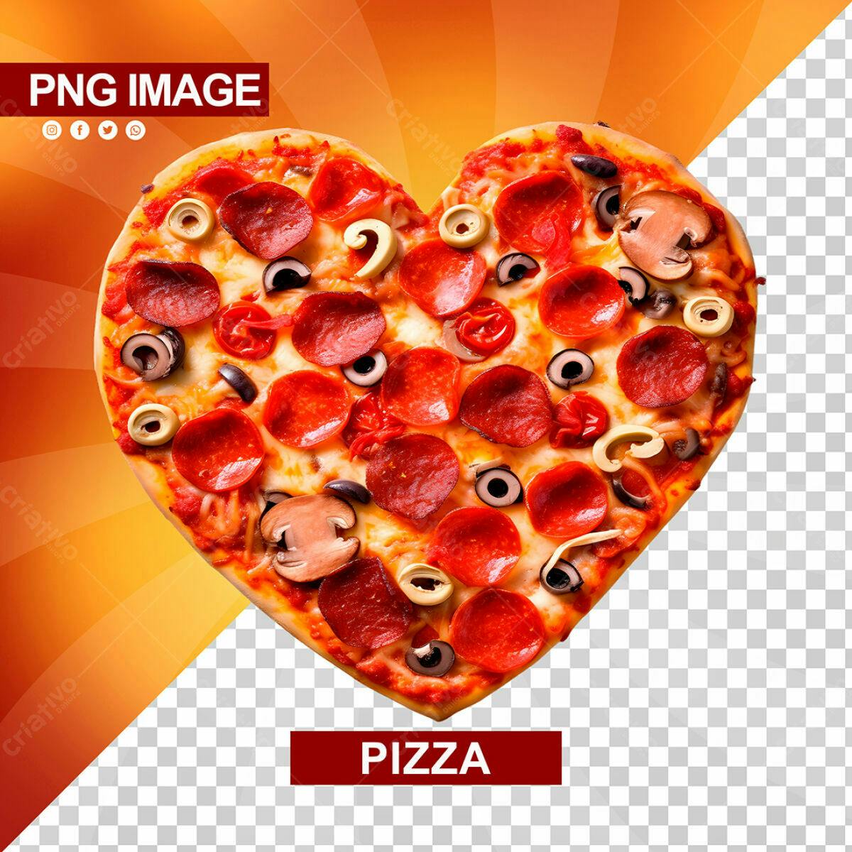 Imagem Pizza em Formato de Coração PSD Editável