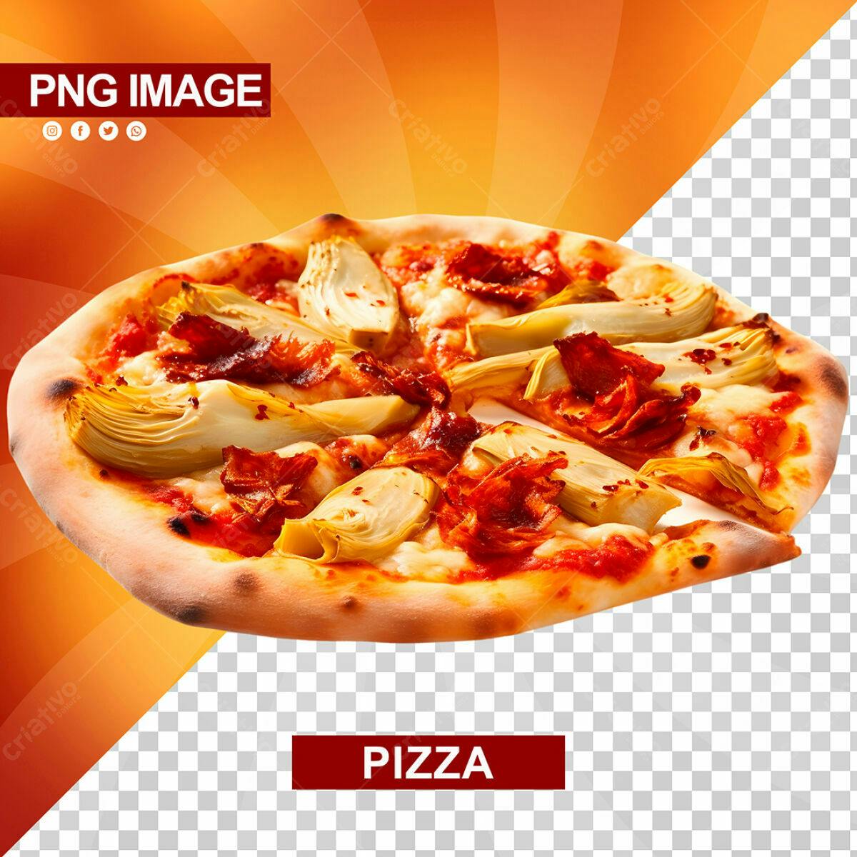 PSD de Pizza com Alcachofra e Presunto para Cardápio de Pizzaria