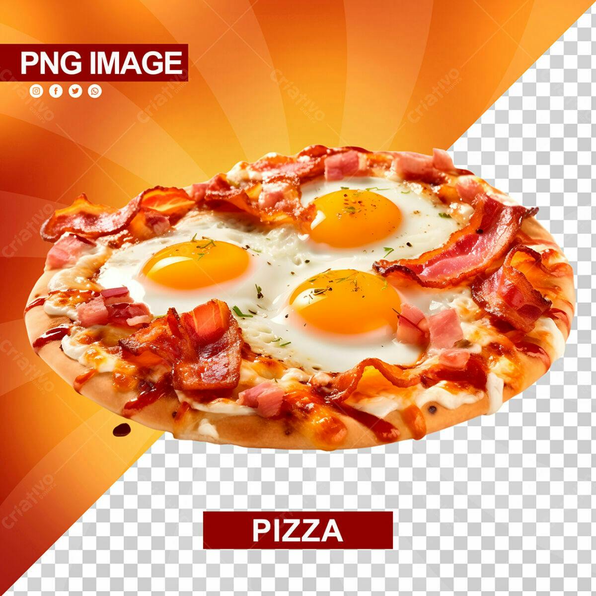 Pizza com Ovos e Bacon PSD Editável