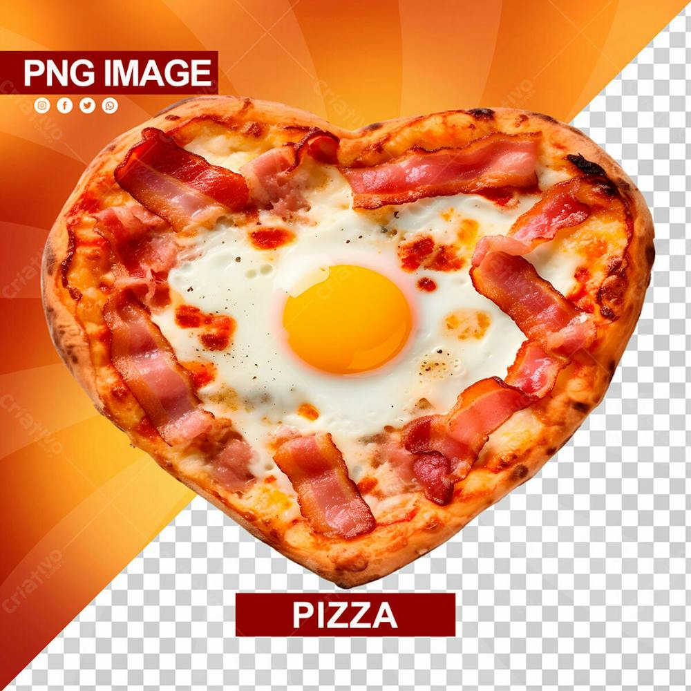 Pizza Deliciosa Sabor Ovo Com Bacon Formato De Coracao Psd