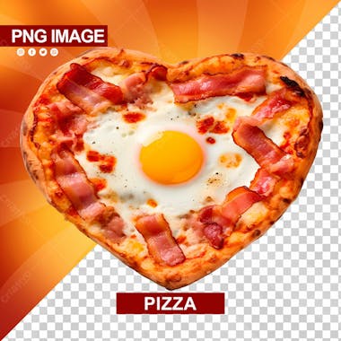 Pizza deliciosa sabor ovo com bacon formato de coracao psd