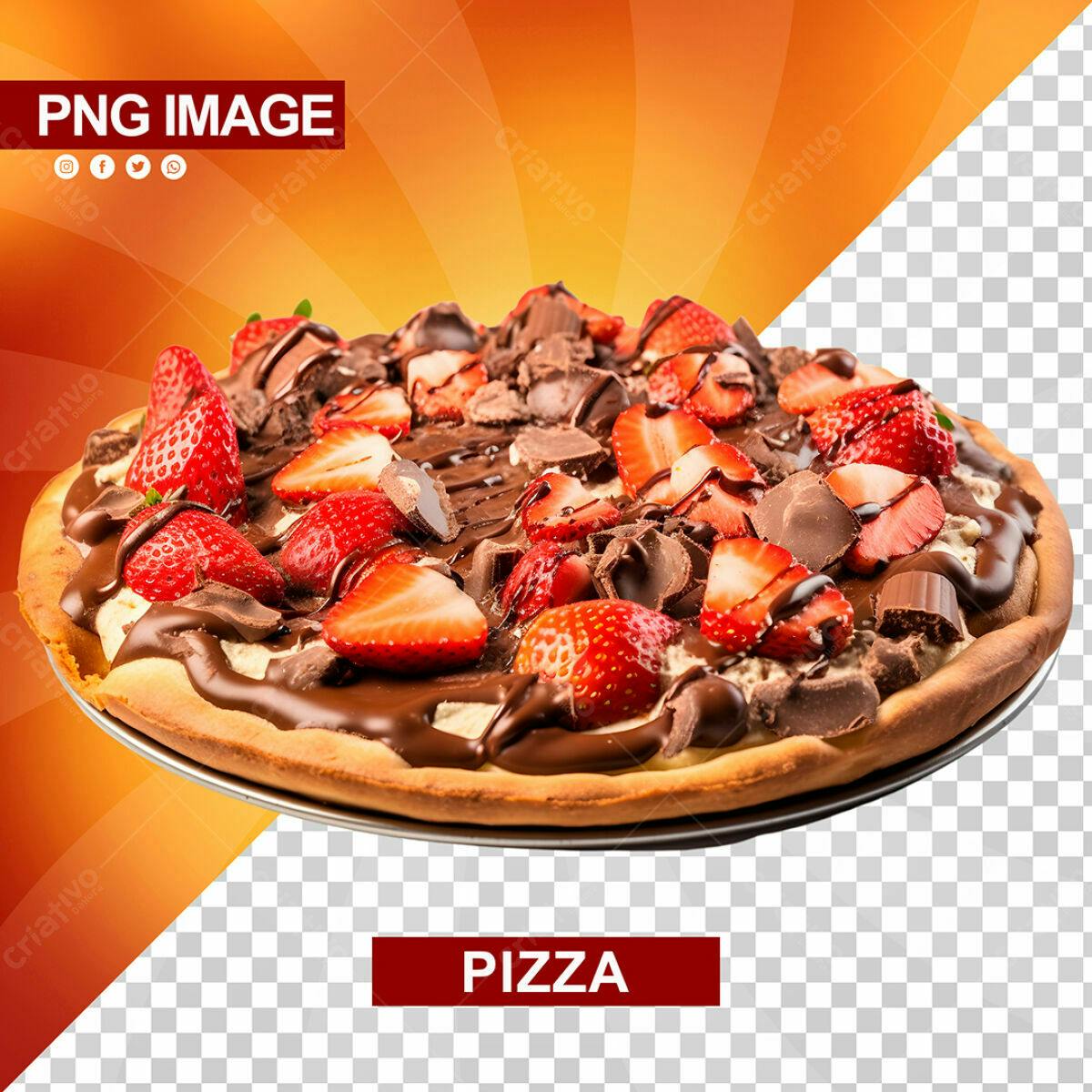 Pizza Doce com Morangos e Chocolate PSD Editável