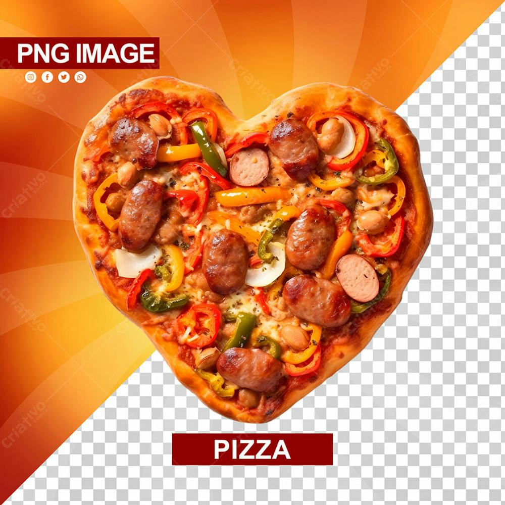 Deliciosa Pizza Formato De Coracao Carne E Legumes Psd