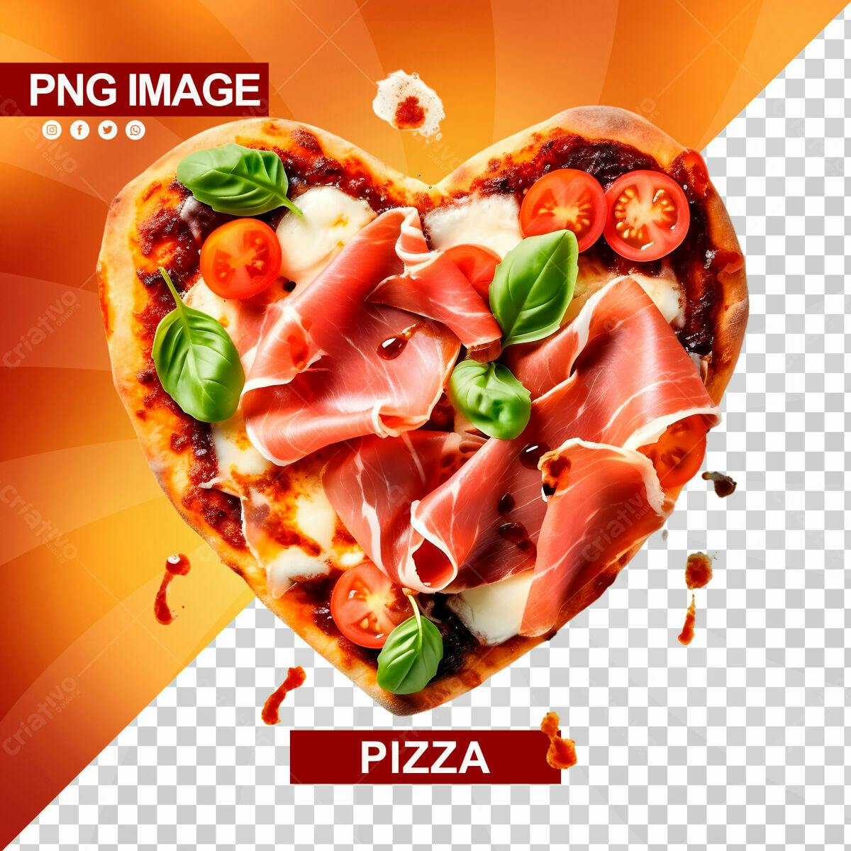 PSD de Pizza em Formato de Coração para Dia dos Namorados