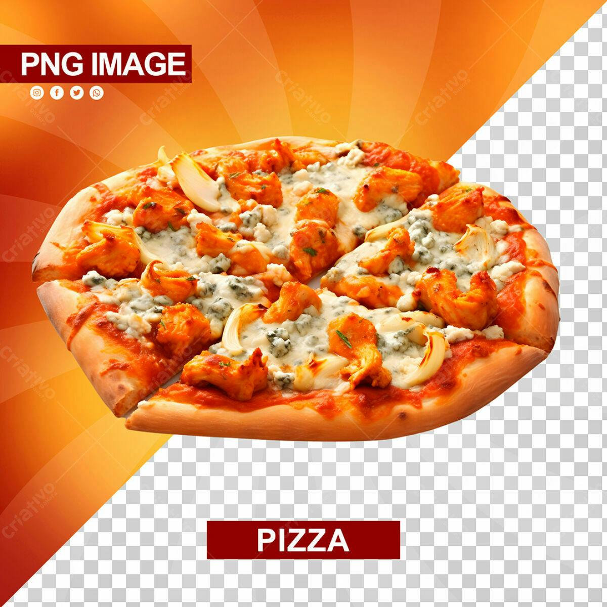 Modelo de Pizza com Queijo Azul e Frango PSD Editável