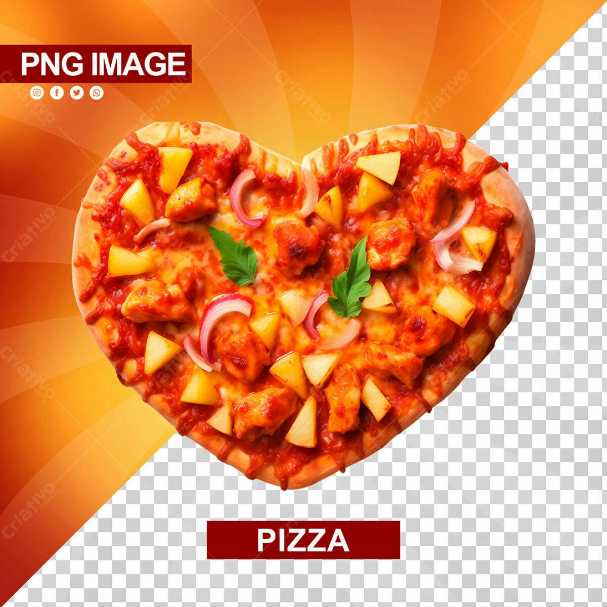 PSD Moldura para Dia dos Namorados com Pizza em Formato de Coração