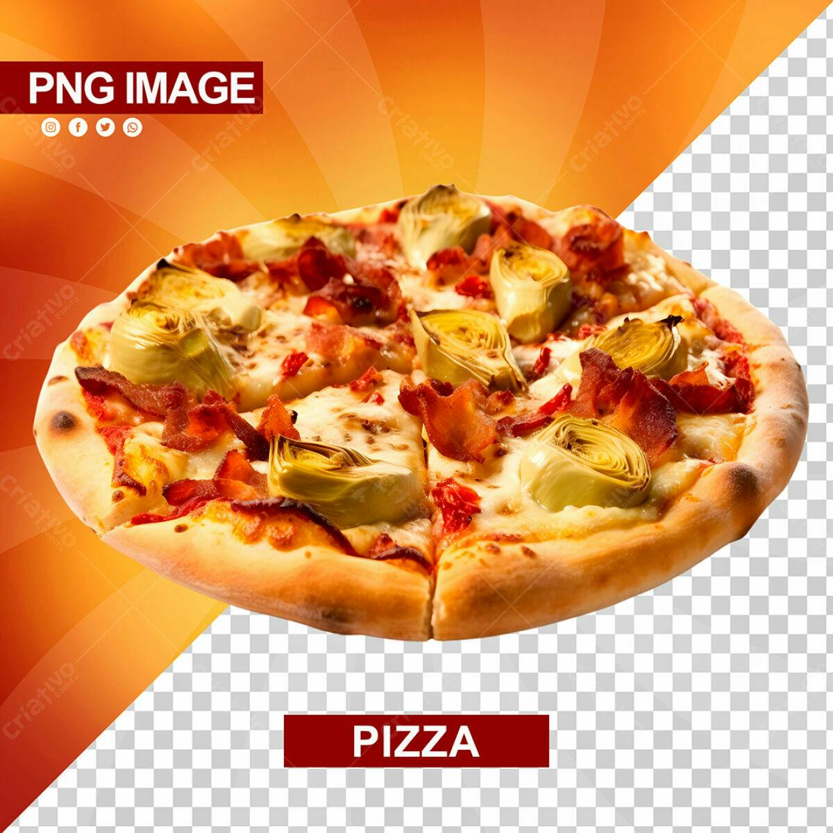 PSD Pizza com Alcachofra e Bacon para Cardápio