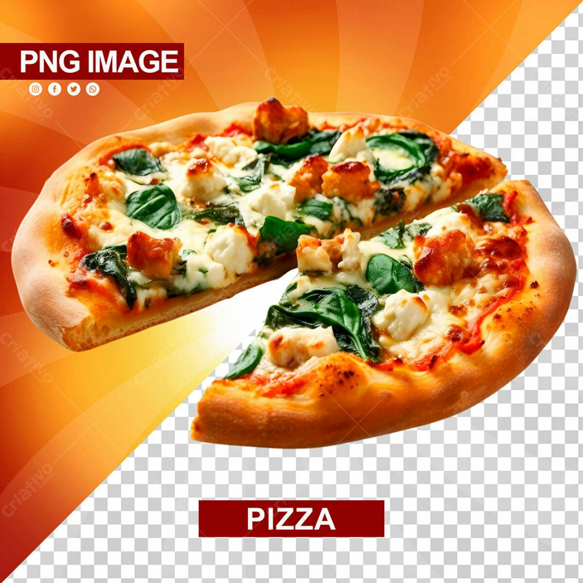 Psd de Pizza com Espinafre e Queijo para Cardápio PSD Editável