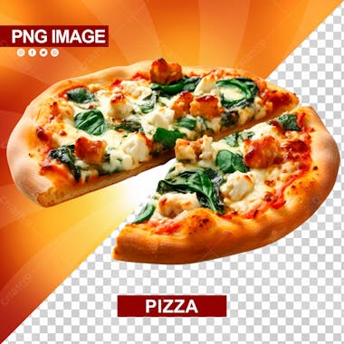 Deliciosa pizza partida ao meio sem uma fatia psd