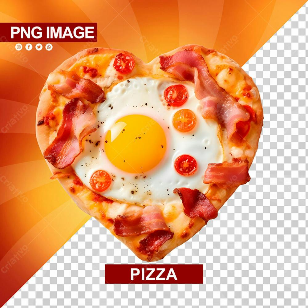 Saborosa Pizza Ovo Com Bacon Formato De Coracao Psd