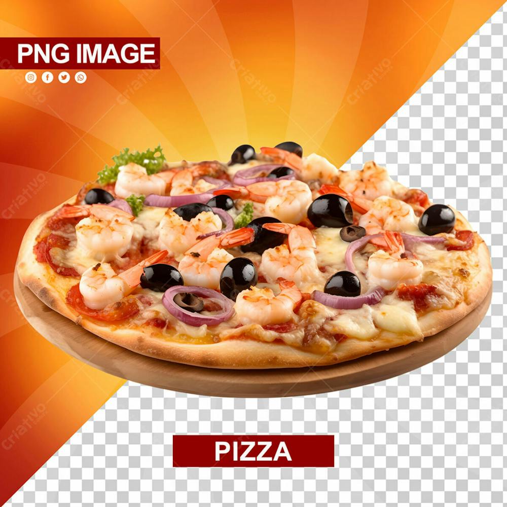 Saborosa Pizza De Camaroes Tabua De Madeira Psd