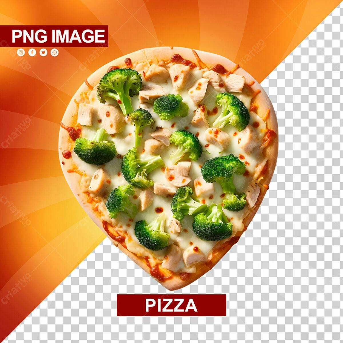 PSD Pizza com Frango e Brócolis em Formato de Coração