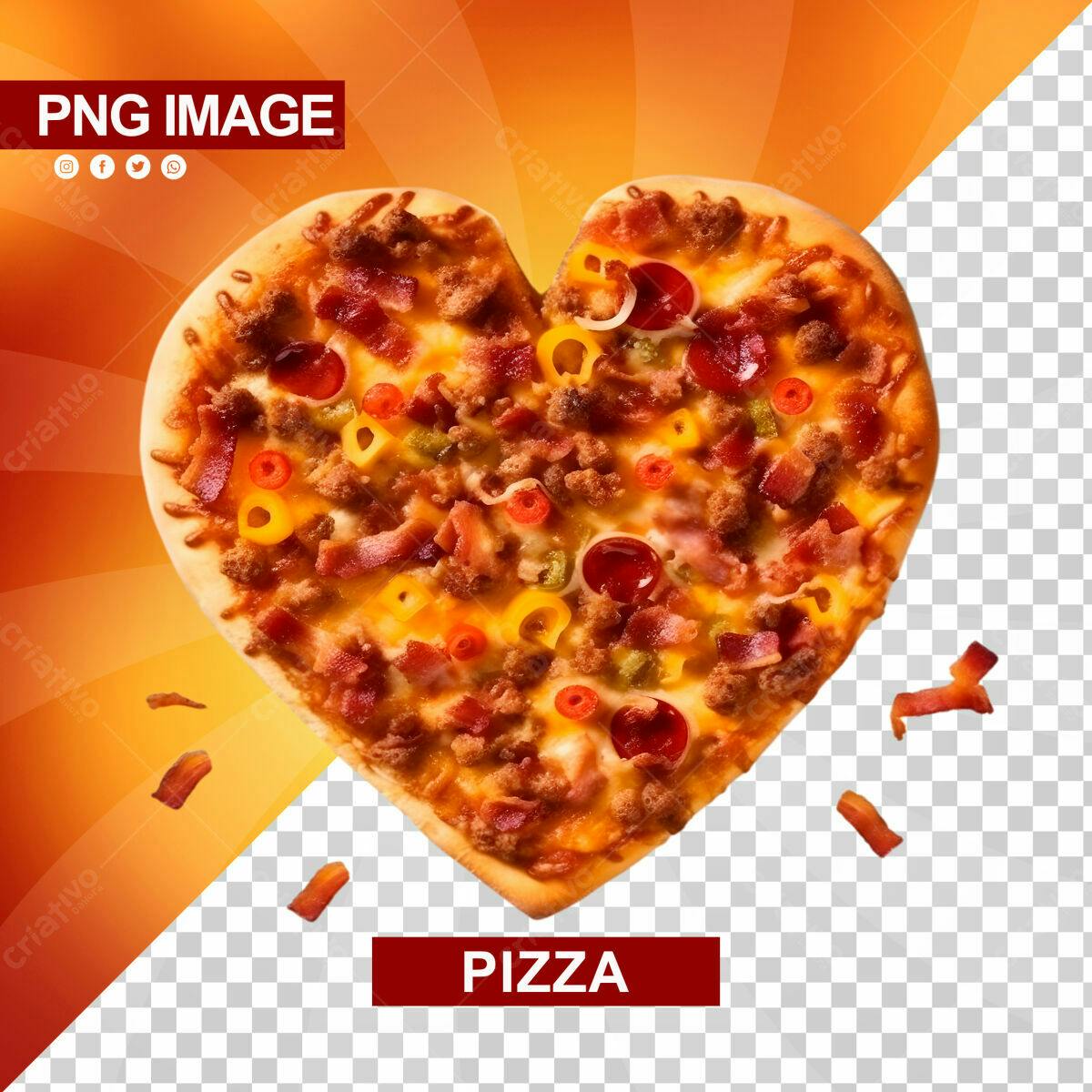 PSD Pizza em Formato de Coração para Dia dos Namorados PSD Editável