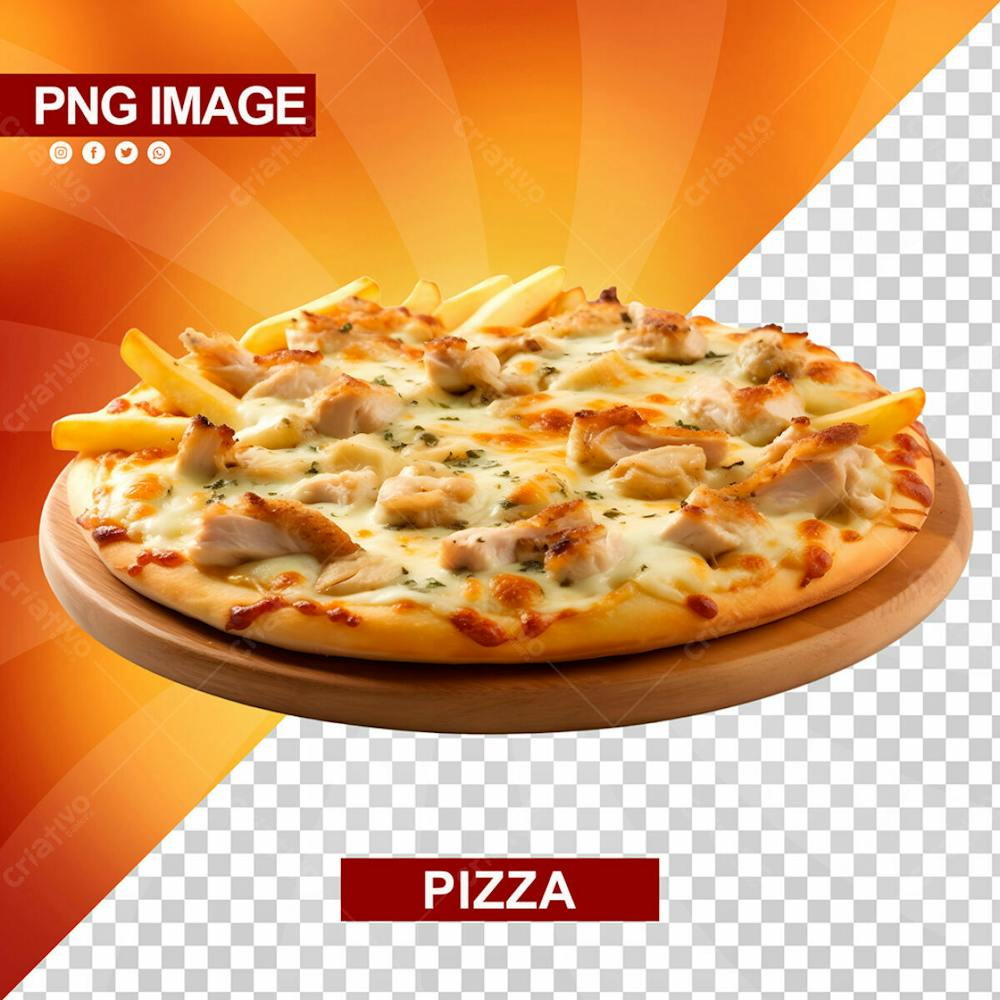 Deliciosa Pizza Redonda Batata Frita Tabua De Madeira Psd