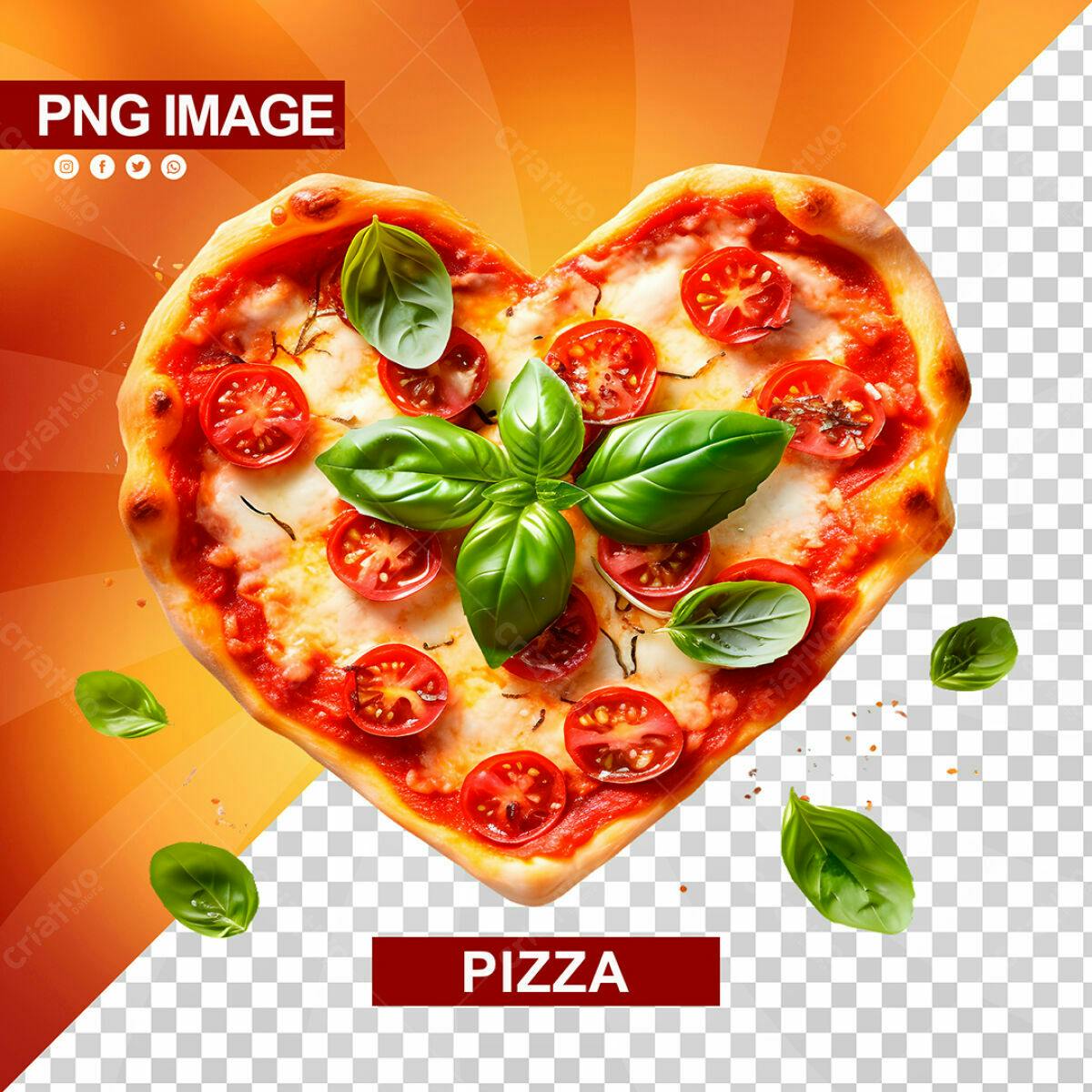 Flyer de Pizza em Formato de Coração PSD Editável