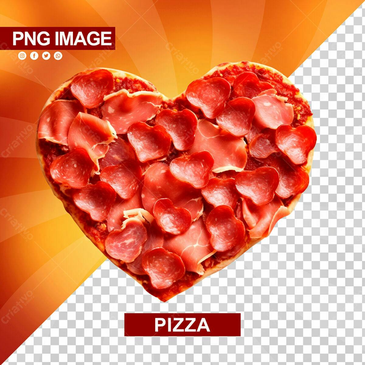 Flyer Dia dos Namorados Pizza em Formato de Coração PSD Editável