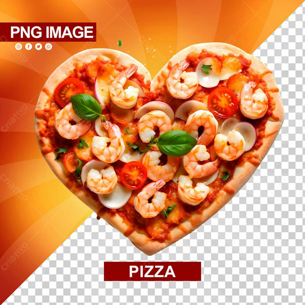 Deliciosa Pizza Com Formato De Coracao Camarao Psd