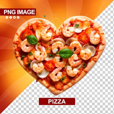 Deliciosa pizza com formato de coracao camarao psd