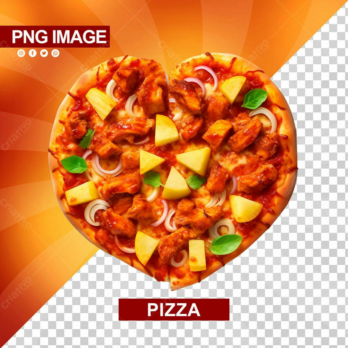PSD de Pizza em Formato de Coração para Redes Sociais