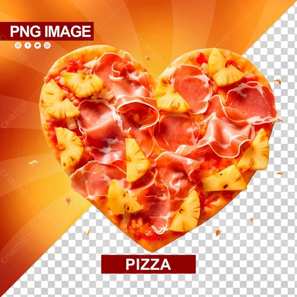 Pizza Deliciosa Sabor Abacaxi E Calabresa Formato De Coracao Psd