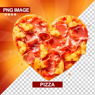 Pizza deliciosa sabor abacaxi e calabresa formato de coracao psd