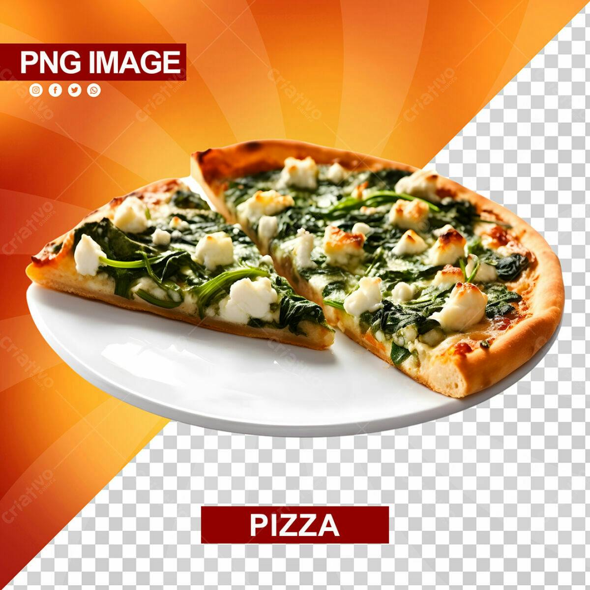 Flyer para Pizzaria com Pizza de Espinafre e Queijo Feta PSD Editável