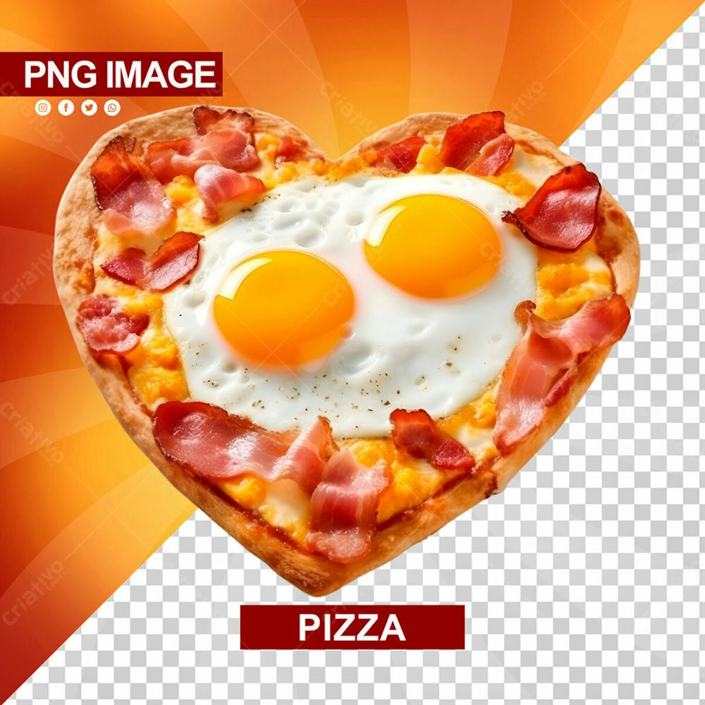 Pizza Saborosa Sabor Ovo E Bacon Formato De Coracao Psd