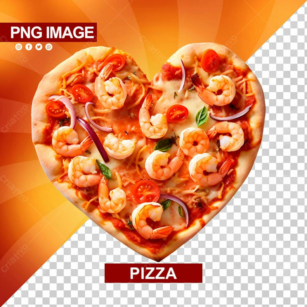 Deliciosa Pizza Formato De Coracao Camarao Psd