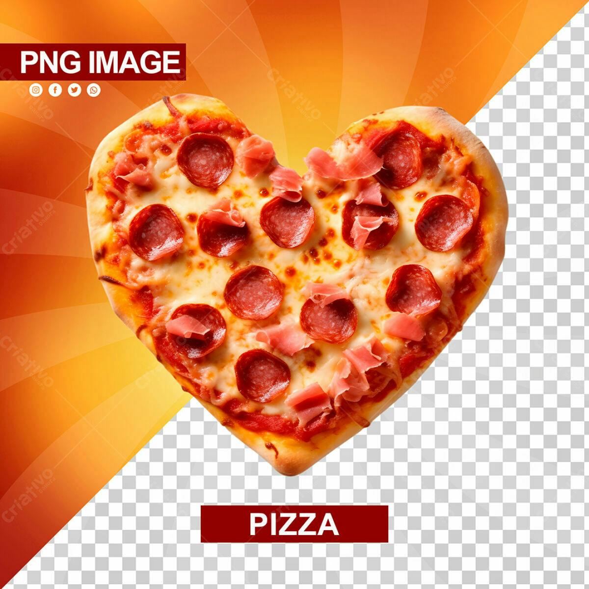 Design de Pizza em Formato de Coração PSD Editável