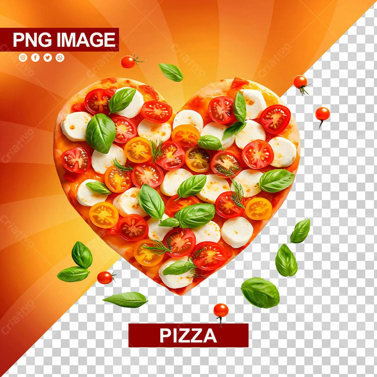 Flyer Dia dos Namorados Pizza em Formato de Coração PSD Editável