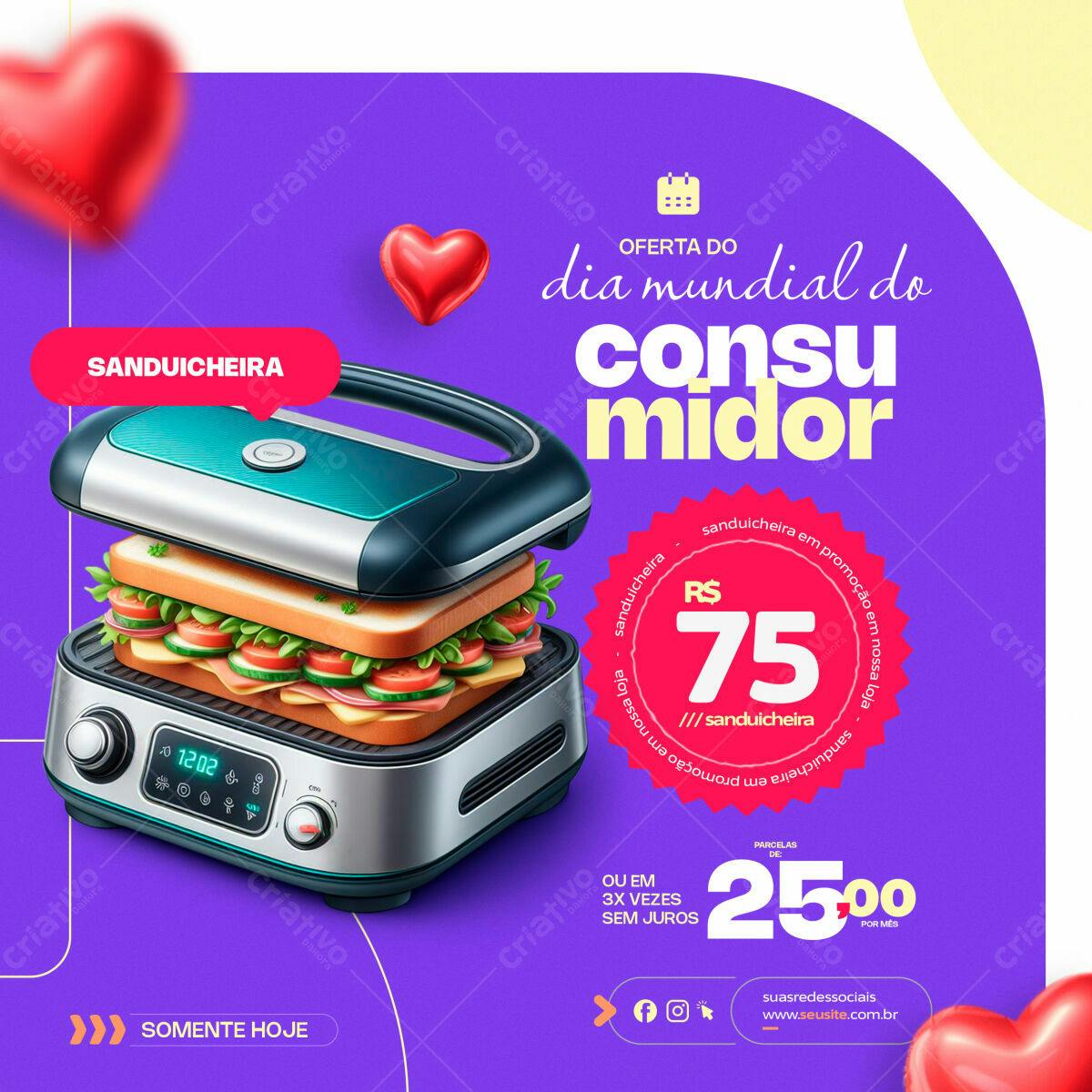 Banner Dia Mundial do Consumidor Sanduicheira PSD Editável