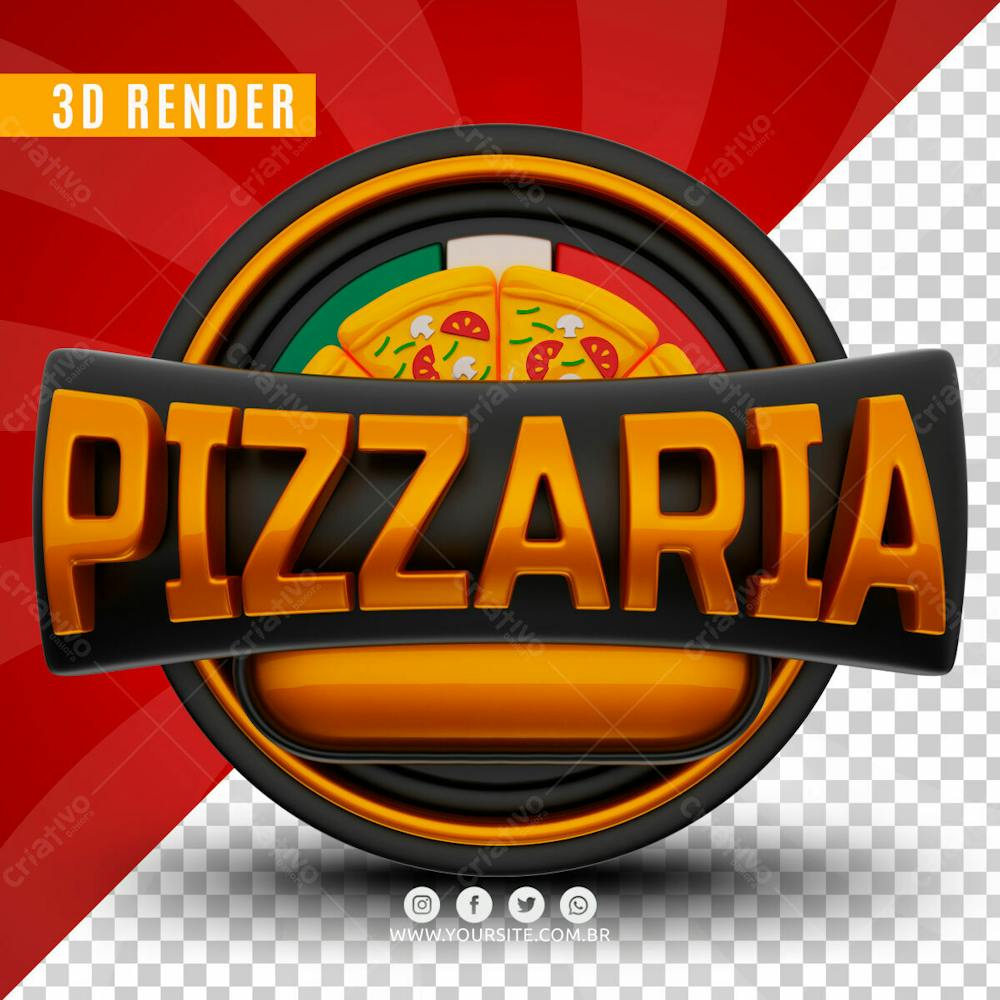 Pizzaria Laranjado E Preto Selo 3D Para Composicao Psd