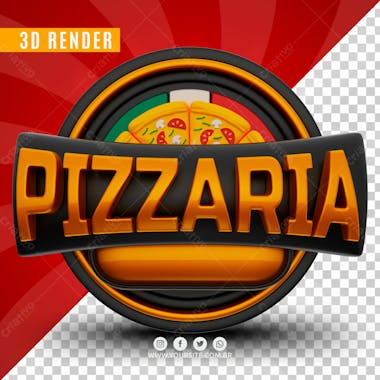 Pizzaria laranjado e preto selo 3d para composicao psd