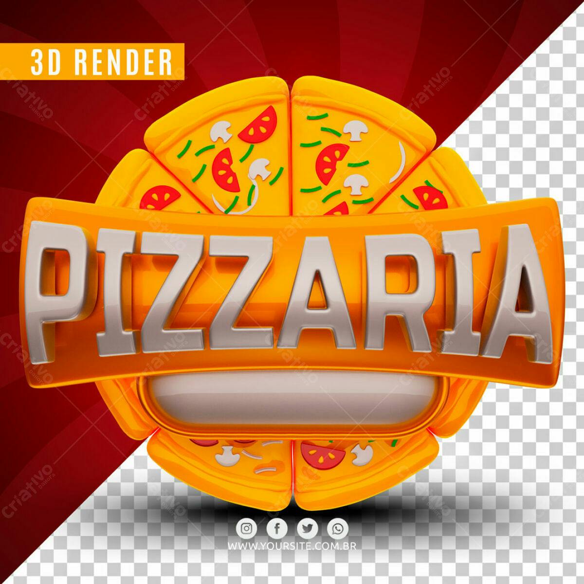 Selo 3D Pizzaria Amarelo e Cinza