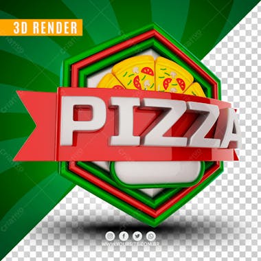 Selo 3d pizza com fatias para composicao psd