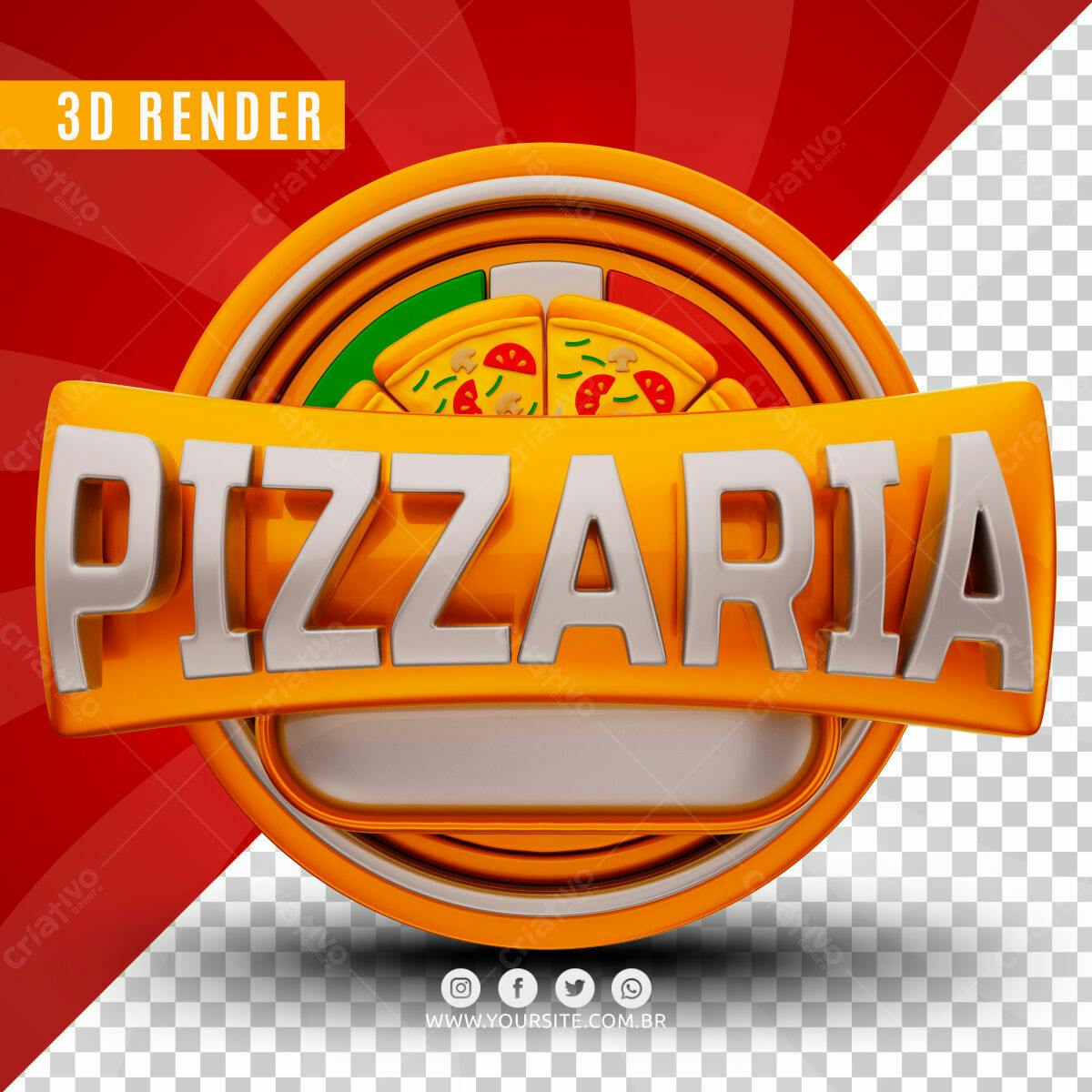 Selo 3D Pizzaria Amarelo e Prata