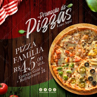 Social media promocao de pizza pizzas logo aqui pizzaria psd editavel