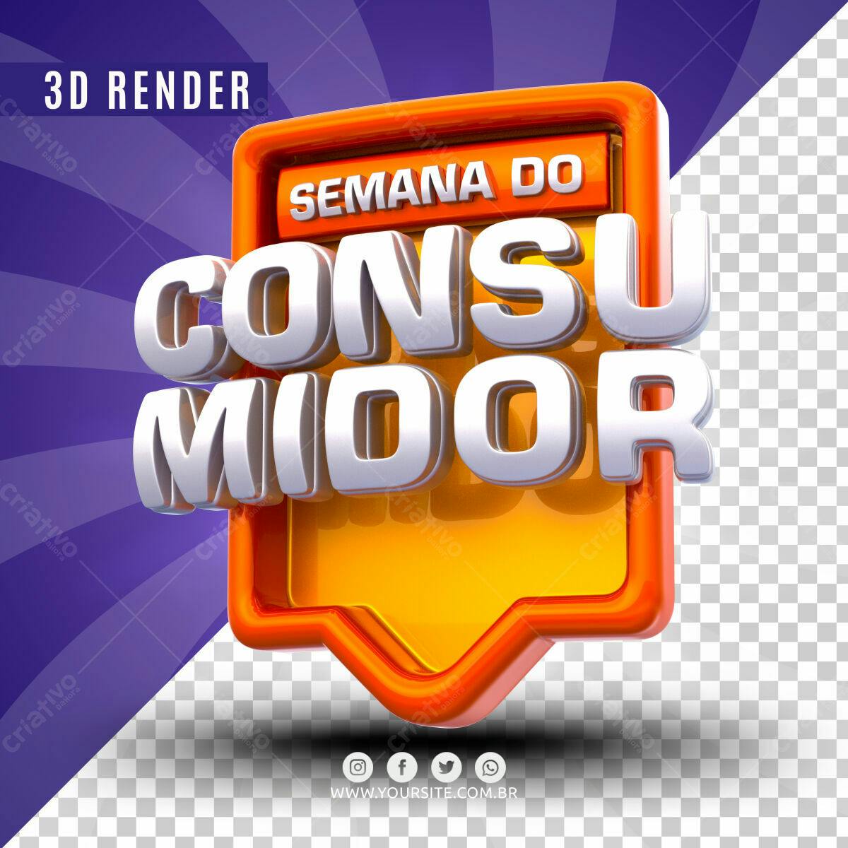 Selo 3D promocional laranja e prata