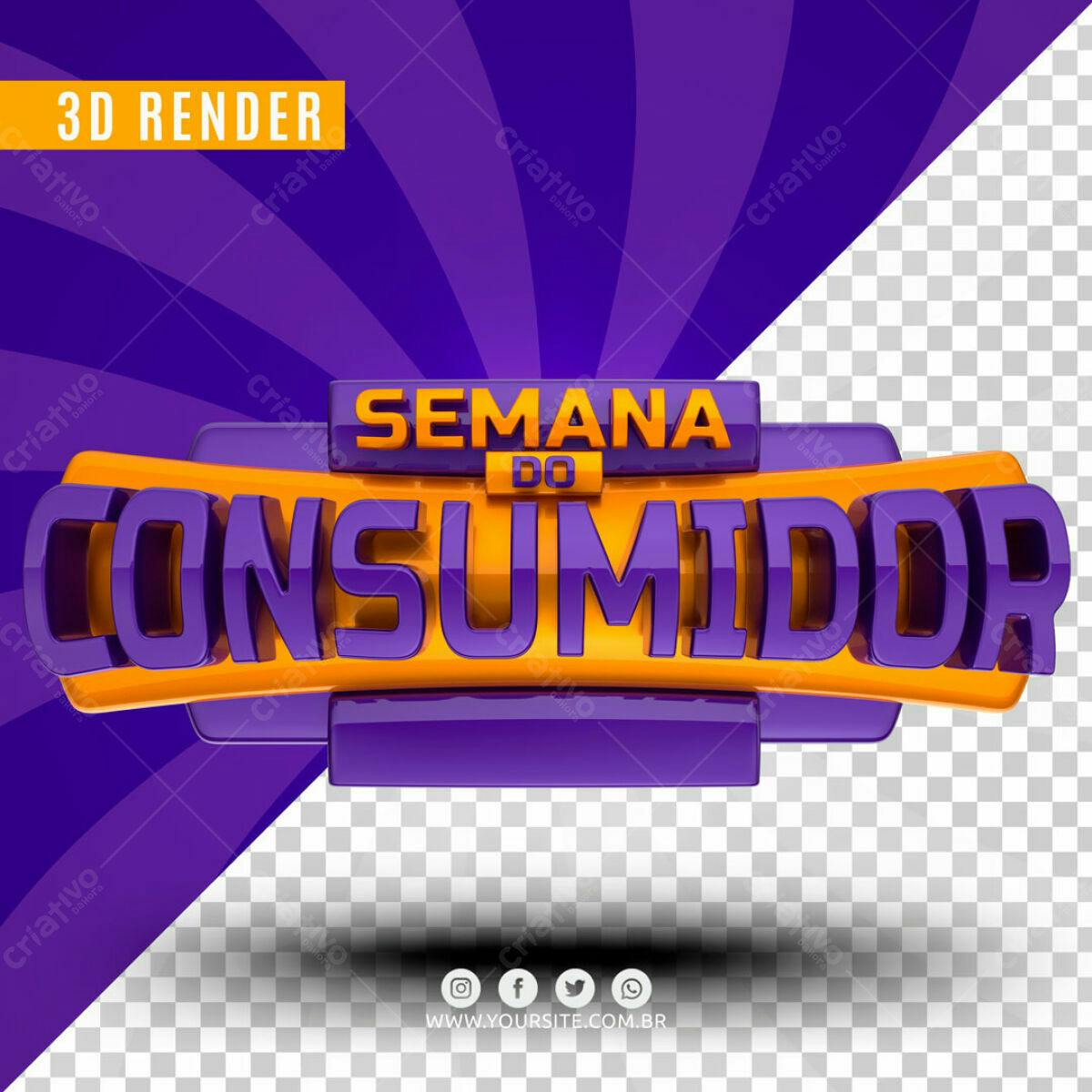 Selo 3D promocional roxo e laranja