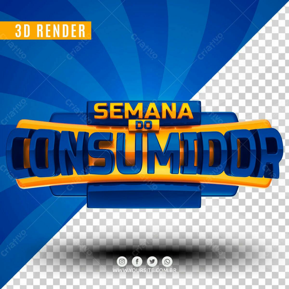 Selo 3D promocional azul e laranja brilhante