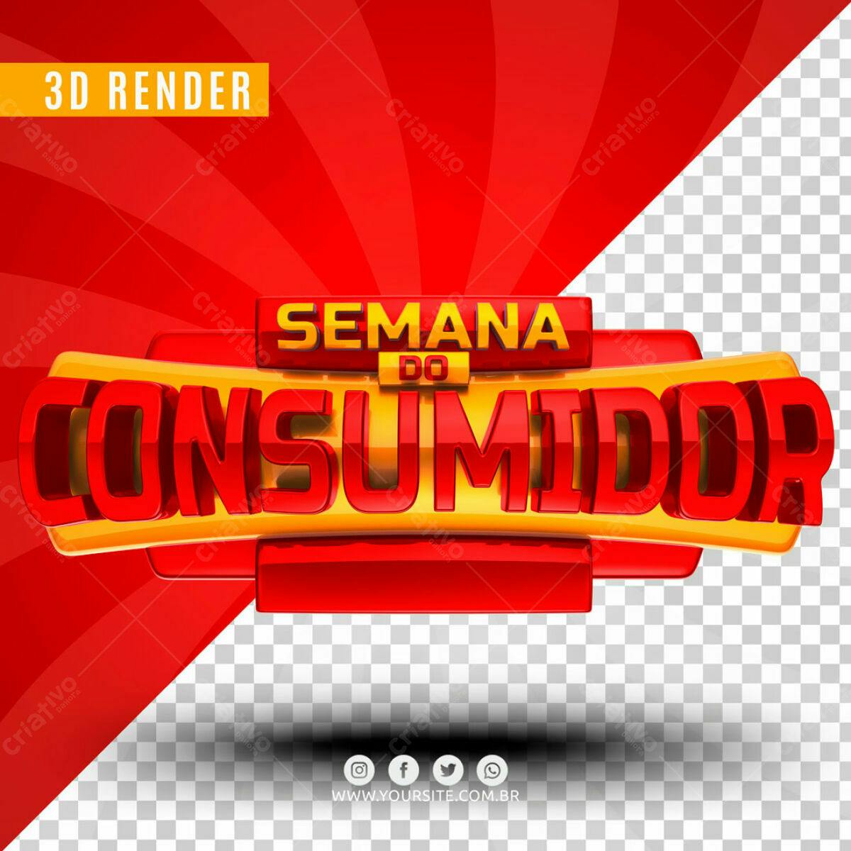 Selo 3D promocional vermelho e amarelo