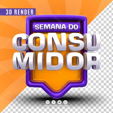 Selo 3d semana do consumidor roxo para composicao psd