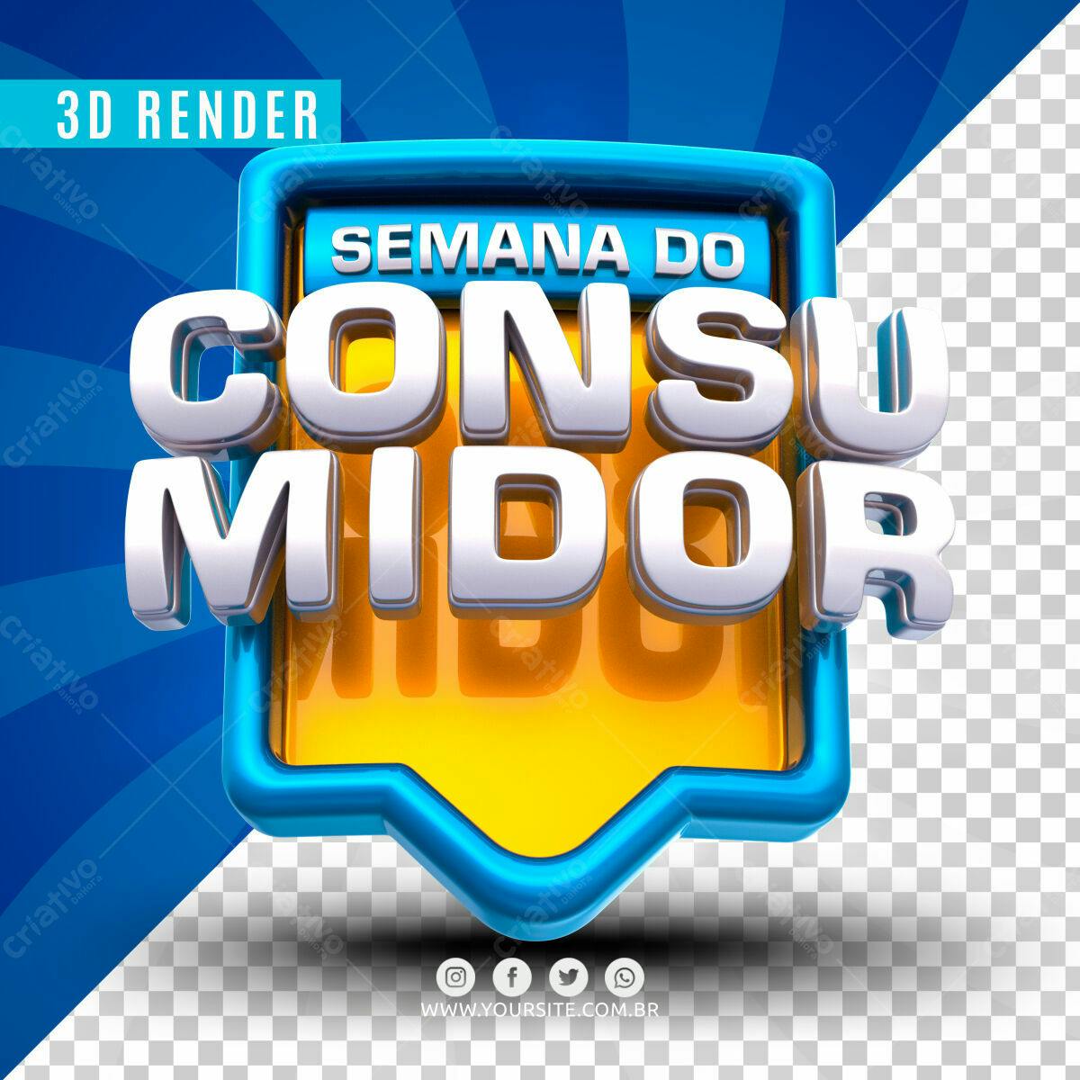 Selo 3D promocional azul e amarelo metálico