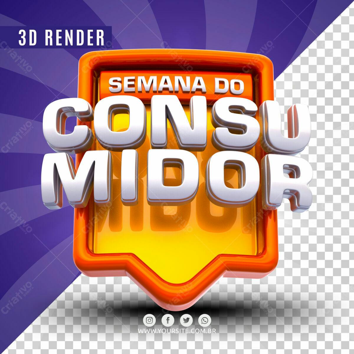 Selo 3D promocional laranja e prata Semana do Consumidor