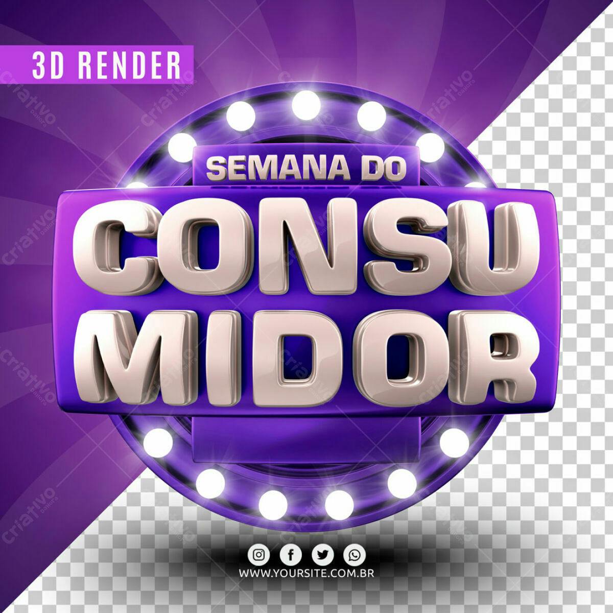 Selo 3D promocional roxa e bege metálico
