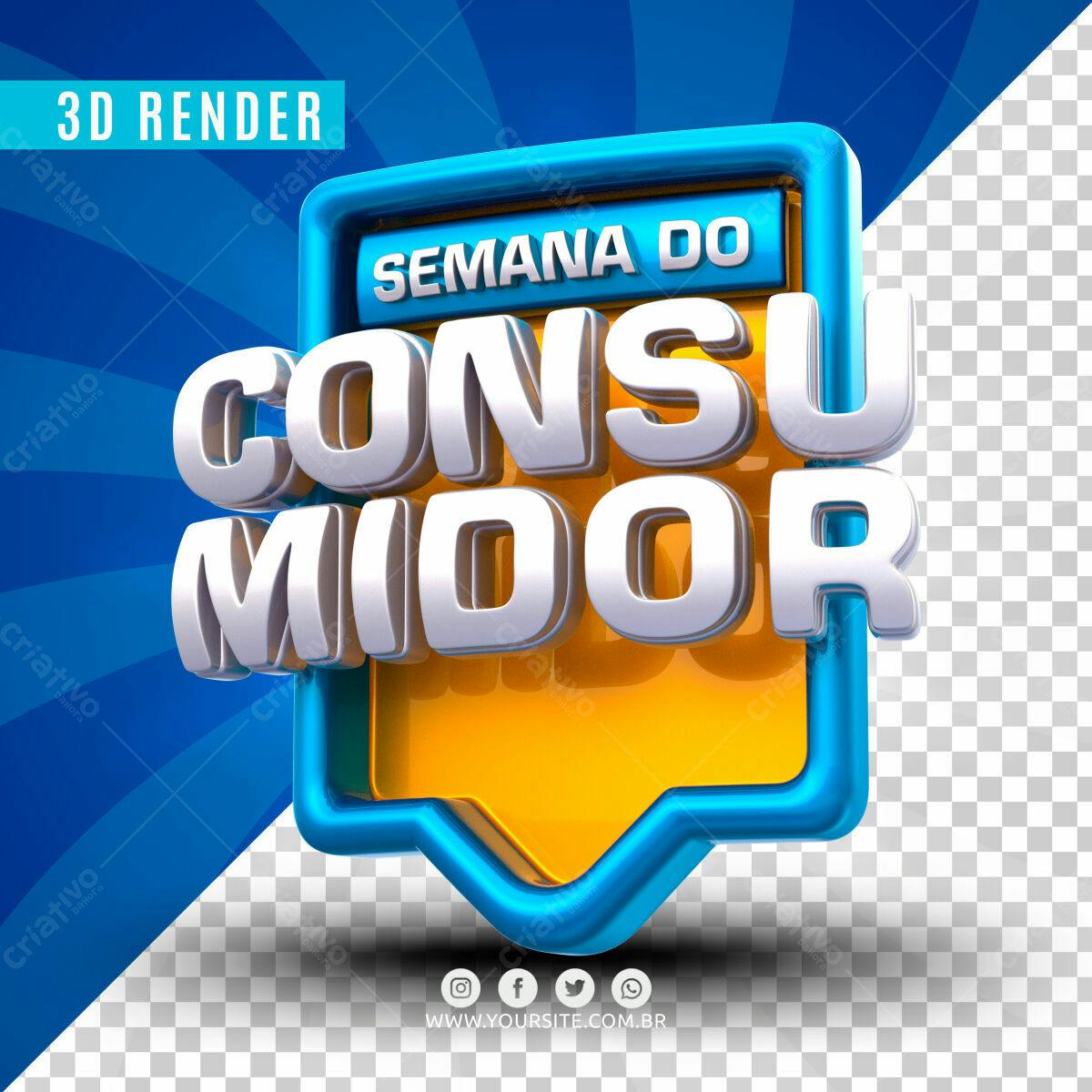 Selo 3D promocional Semana do Consumidor azul e amarelo