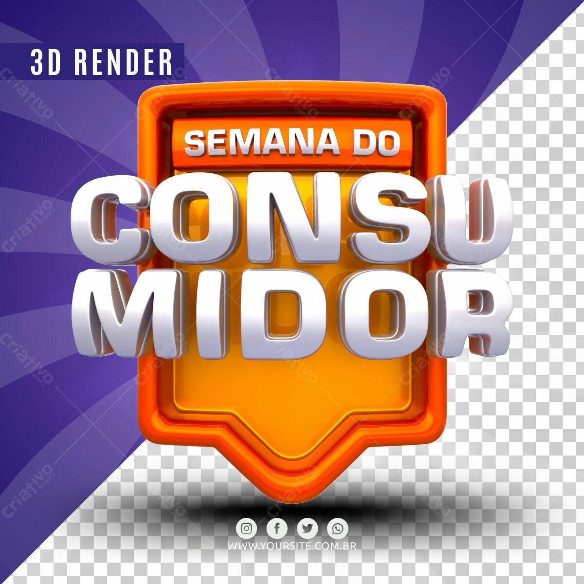 Selo 3D promocional laranja e prata Semana do Consumidor
