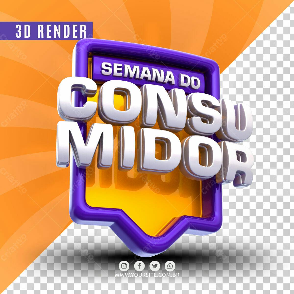 Selo 3D promocional roxa e amarela