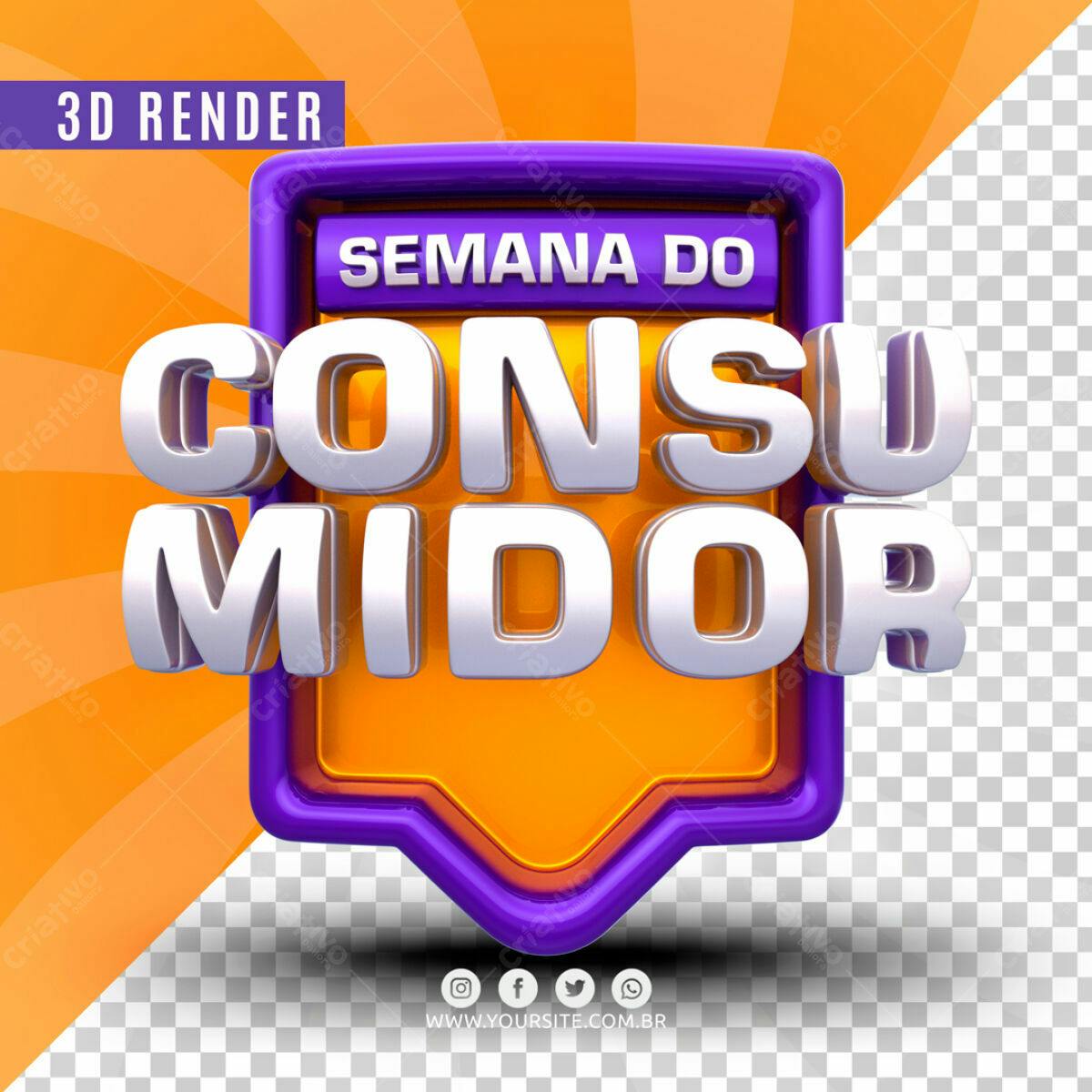 Selo 3D promocional laranja e roxo metálico