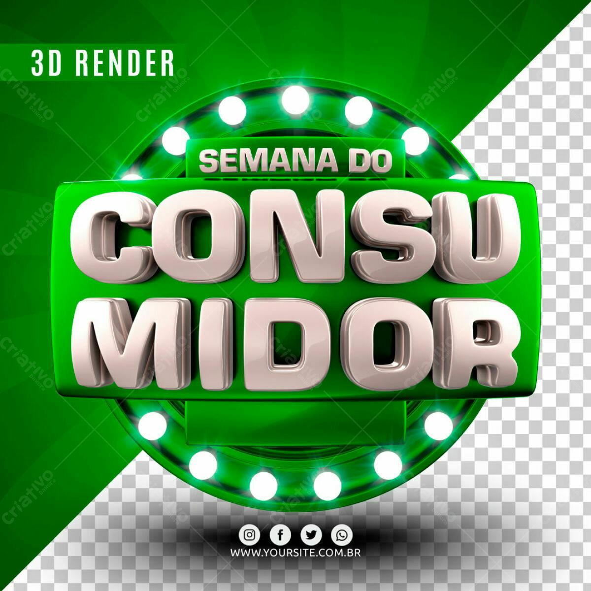 Selo 3D promocional verde e branco